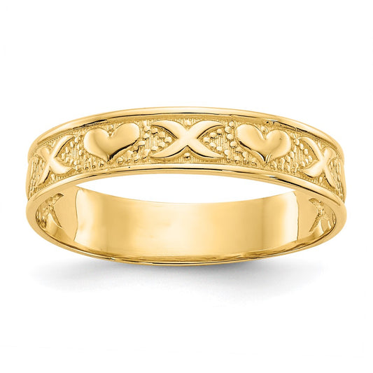 14K Yellow Gold Polished X and Hearts Ring