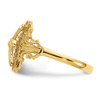 14K Yellow Gold Diamond-cut Crucifix Ring