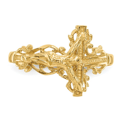 14K Yellow Gold Diamond-cut Crucifix Ring