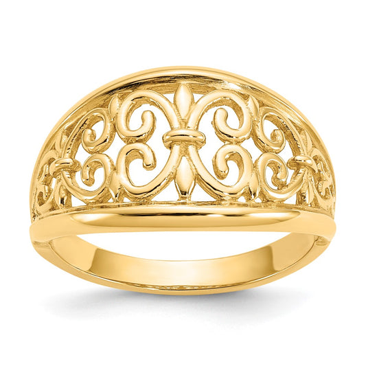 14K Yellow Gold Fleur-De-Lis Tapered Ring