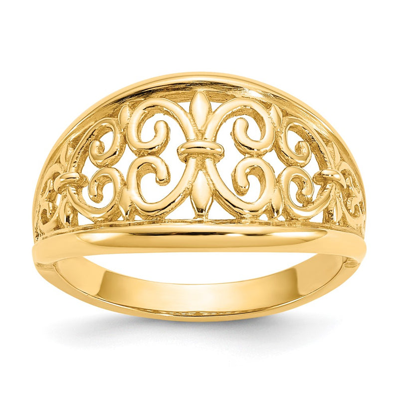 14K Yellow Gold Fleur-De-Lis Tapered Ring