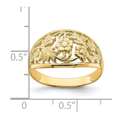 14K Yellow Gold Floral Dome Ring