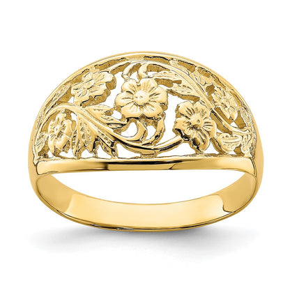 14K Yellow Gold Floral Dome Ring