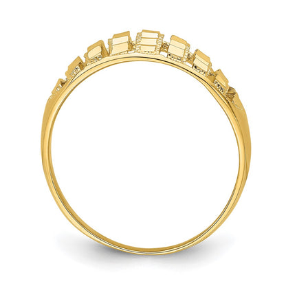 14K Yellow Gold Vertical Diamond-cut Striped Dome Ring