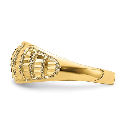14K Yellow Gold Vertical Diamond-cut Striped Dome Ring
