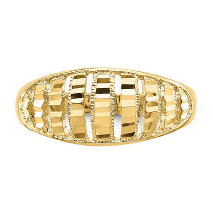 14K Yellow Gold Vertical Diamond-cut Striped Dome Ring