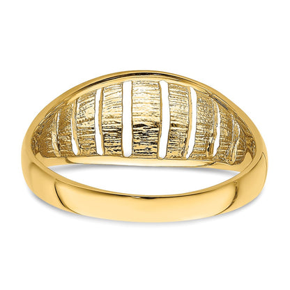14K Yellow Gold Vertical Diamond-cut Striped Dome Ring
