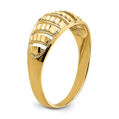 14K Yellow Gold Vertical Diamond-cut Striped Dome Ring