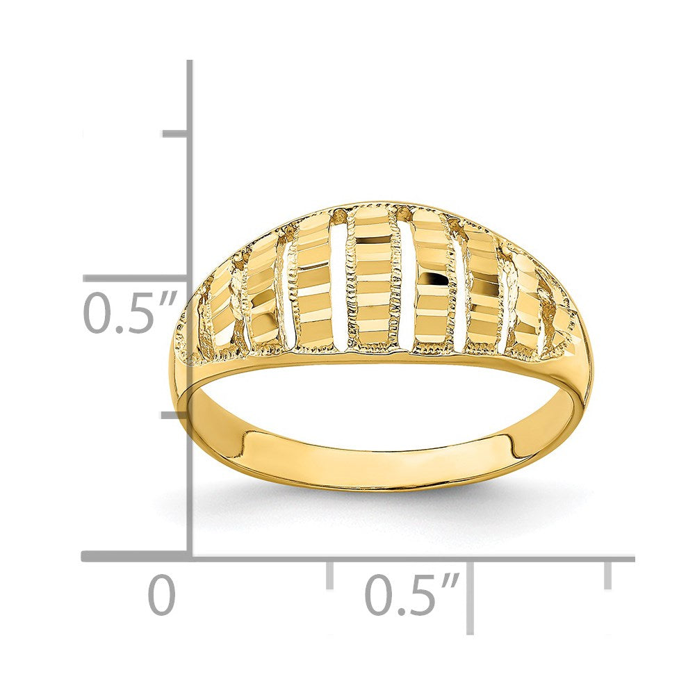 14K Yellow Gold Vertical Diamond-cut Striped Dome Ring