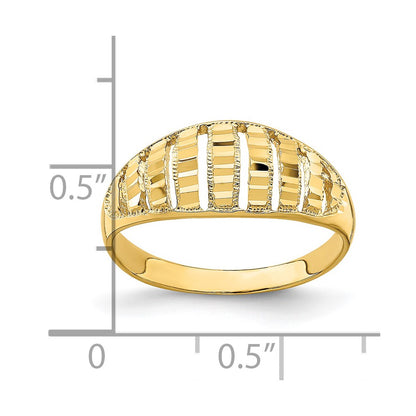 14K Yellow Gold Vertical Diamond-cut Striped Dome Ring