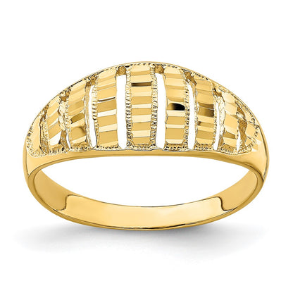 14K Yellow Gold Vertical Diamond-cut Striped Dome Ring