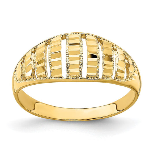 14K Yellow Gold Vertical Diamond-cut Striped Dome Ring