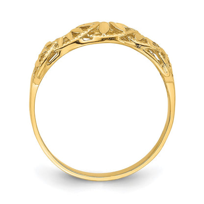 14K Yellow Gold Diamond-cut Cut-Out Vine and Leaf Design Dome Ring