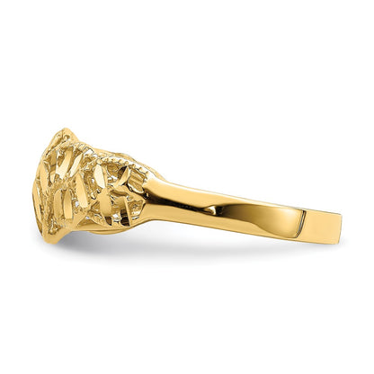 14K Yellow Gold Diamond-cut Cut-Out Vine and Leaf Design Dome Ring