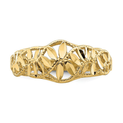 14K Yellow Gold Diamond-cut Cut-Out Vine and Leaf Design Dome Ring