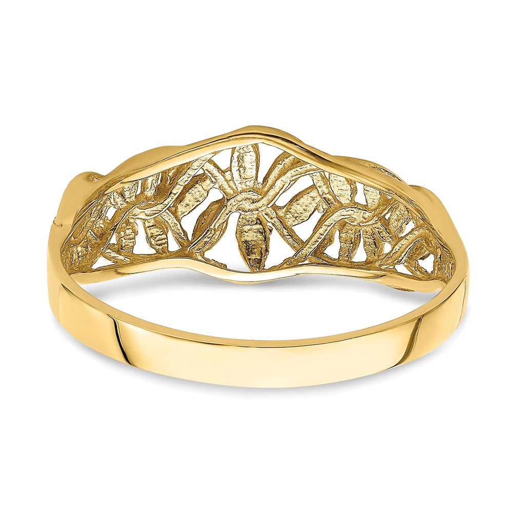 14K Yellow Gold Diamond-cut Cut-Out Vine and Leaf Design Dome Ring