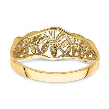14K Yellow Gold Diamond-cut Cut-Out Vine and Leaf Design Dome Ring
