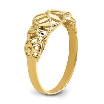 14K Yellow Gold Diamond-cut Cut-Out Vine and Leaf Design Dome Ring
