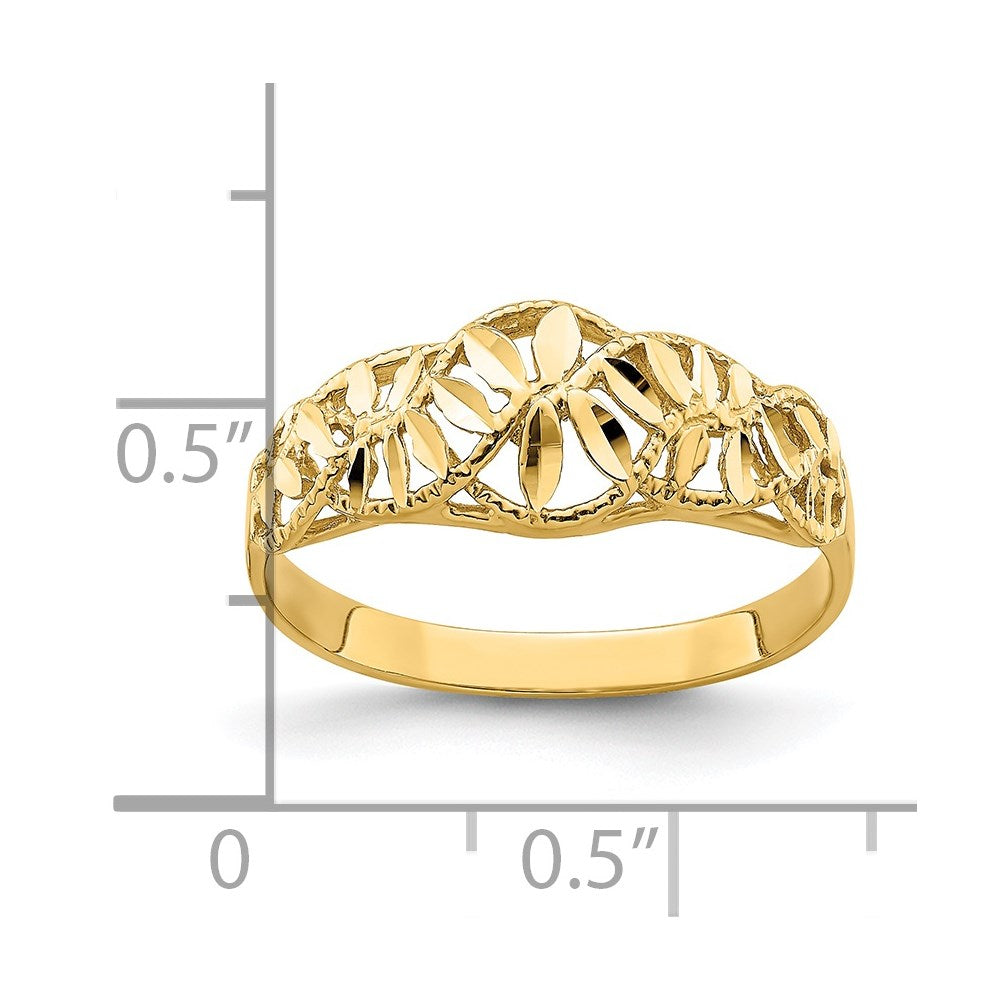 14K Yellow Gold Diamond-cut Cut-Out Vine and Leaf Design Dome Ring