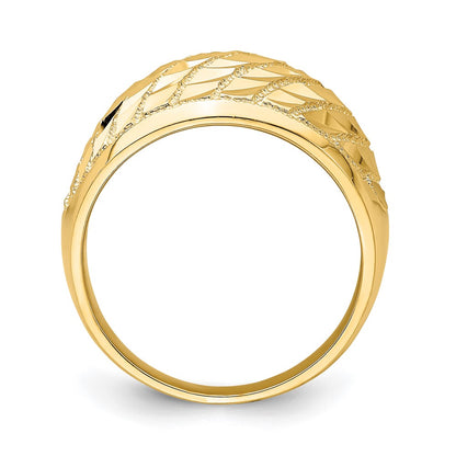 14K Yellow Gold Diamond-cut Lattice Pattern Dome Ring