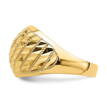 14K Yellow Gold Diamond-cut Lattice Pattern Dome Ring