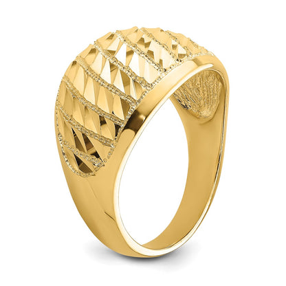 14K Yellow Gold Diamond-cut Lattice Pattern Dome Ring