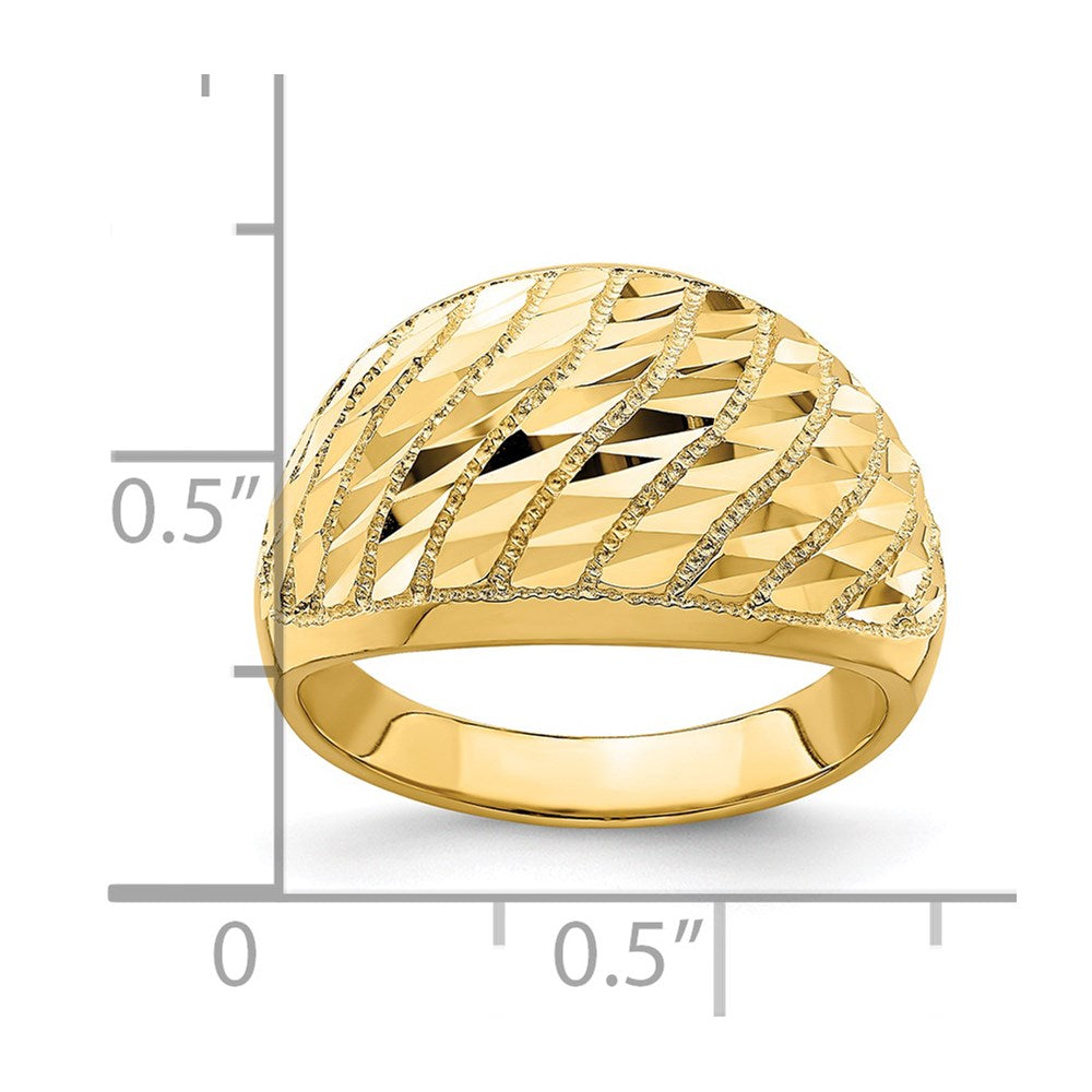 14K Yellow Gold Diamond-cut Lattice Pattern Dome Ring