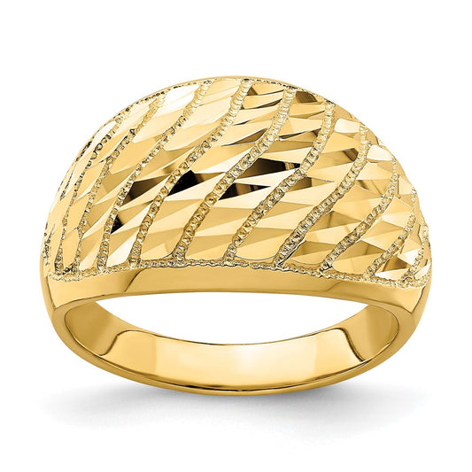 14K Yellow Gold Diamond-cut Lattice Pattern Dome Ring