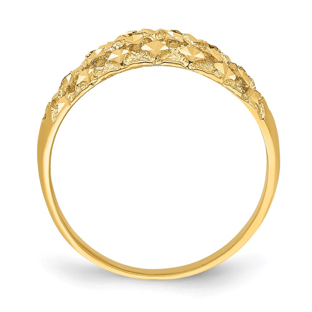 14K Yellow Gold Diamond-cut Mini Real Diamond Pattern Dome Ring