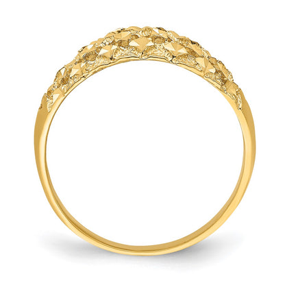 14K Yellow Gold Diamond-cut Mini Real Diamond Pattern Dome Ring