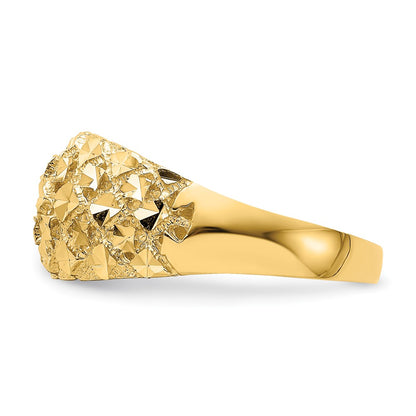 14K Yellow Gold Diamond-cut Mini Real Diamond Pattern Dome Ring