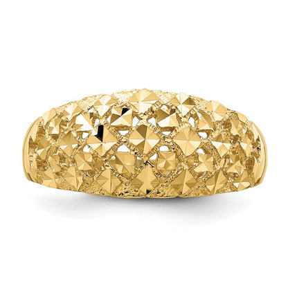 14K Yellow Gold Diamond-cut Mini Real Diamond Pattern Dome Ring