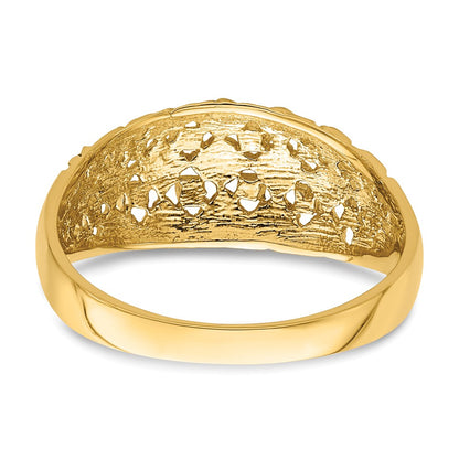 14K Yellow Gold Diamond-cut Mini Real Diamond Pattern Dome Ring