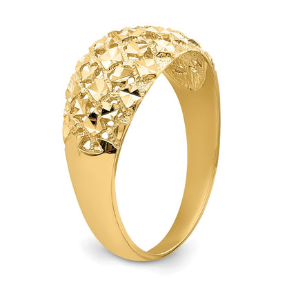 14K Yellow Gold Diamond-cut Mini Real Diamond Pattern Dome Ring