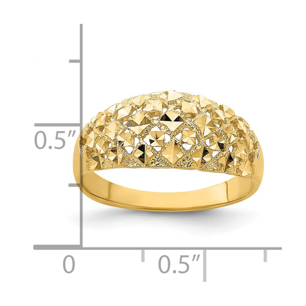 14K Yellow Gold Diamond-cut Mini Real Diamond Pattern Dome Ring