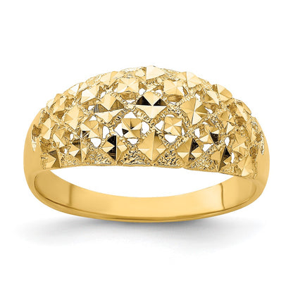 14K Yellow Gold Diamond-cut Mini Real Diamond Pattern Dome Ring