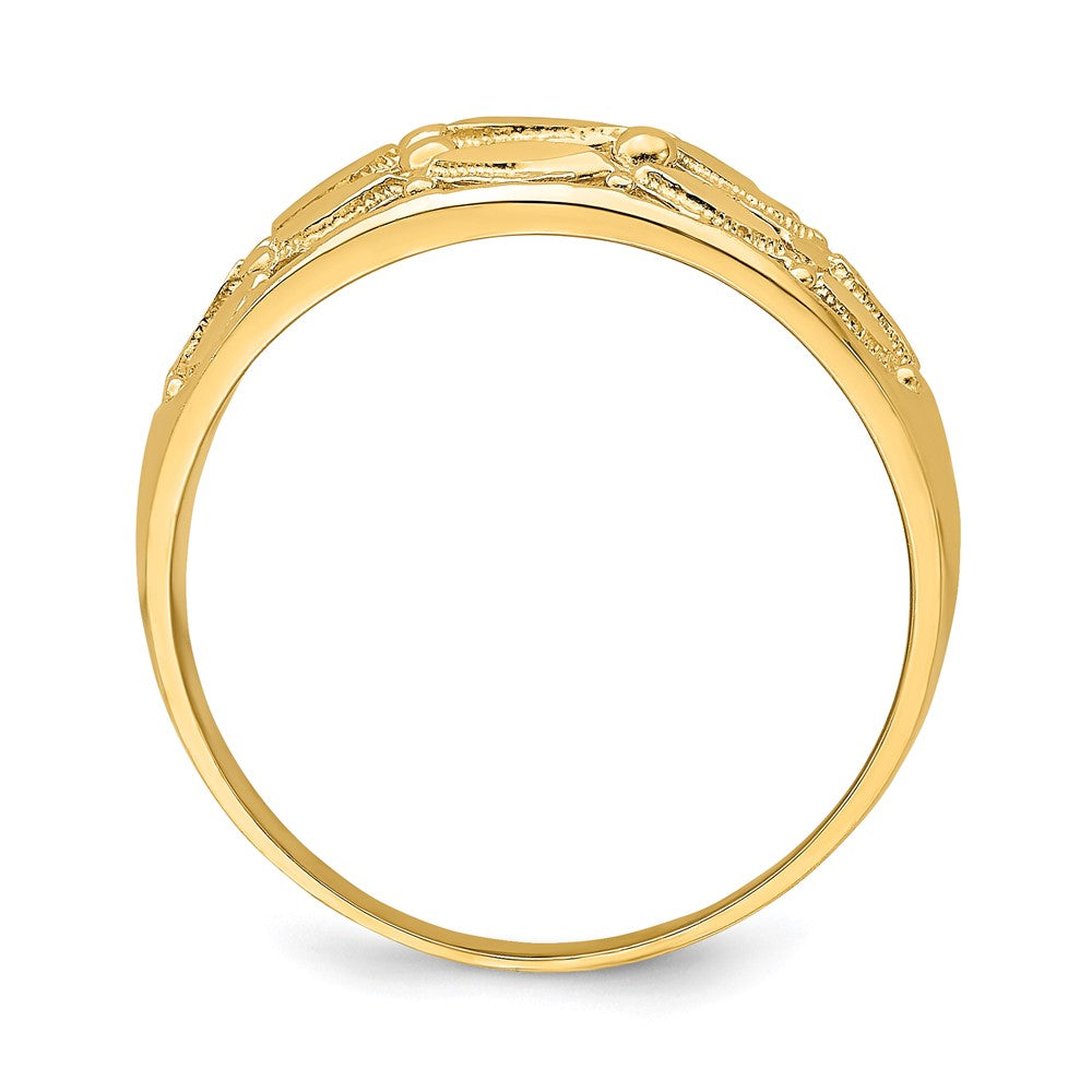 14K Yellow Gold Diamond-Cut Oval Design Ring