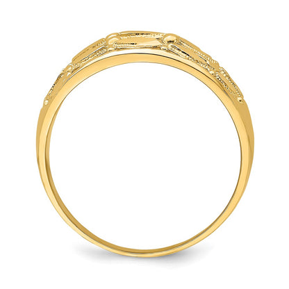 14K Yellow Gold Diamond-Cut Oval Design Ring