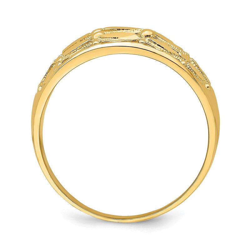 14K Yellow Gold Diamond-Cut Oval Design Ring