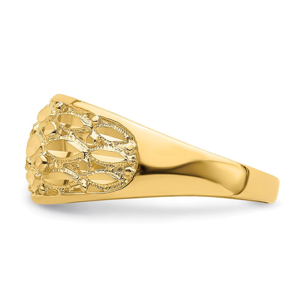 14K Yellow Gold Diamond-Cut Oval Design Ring