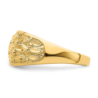 14K Yellow Gold Diamond-Cut Oval Design Ring