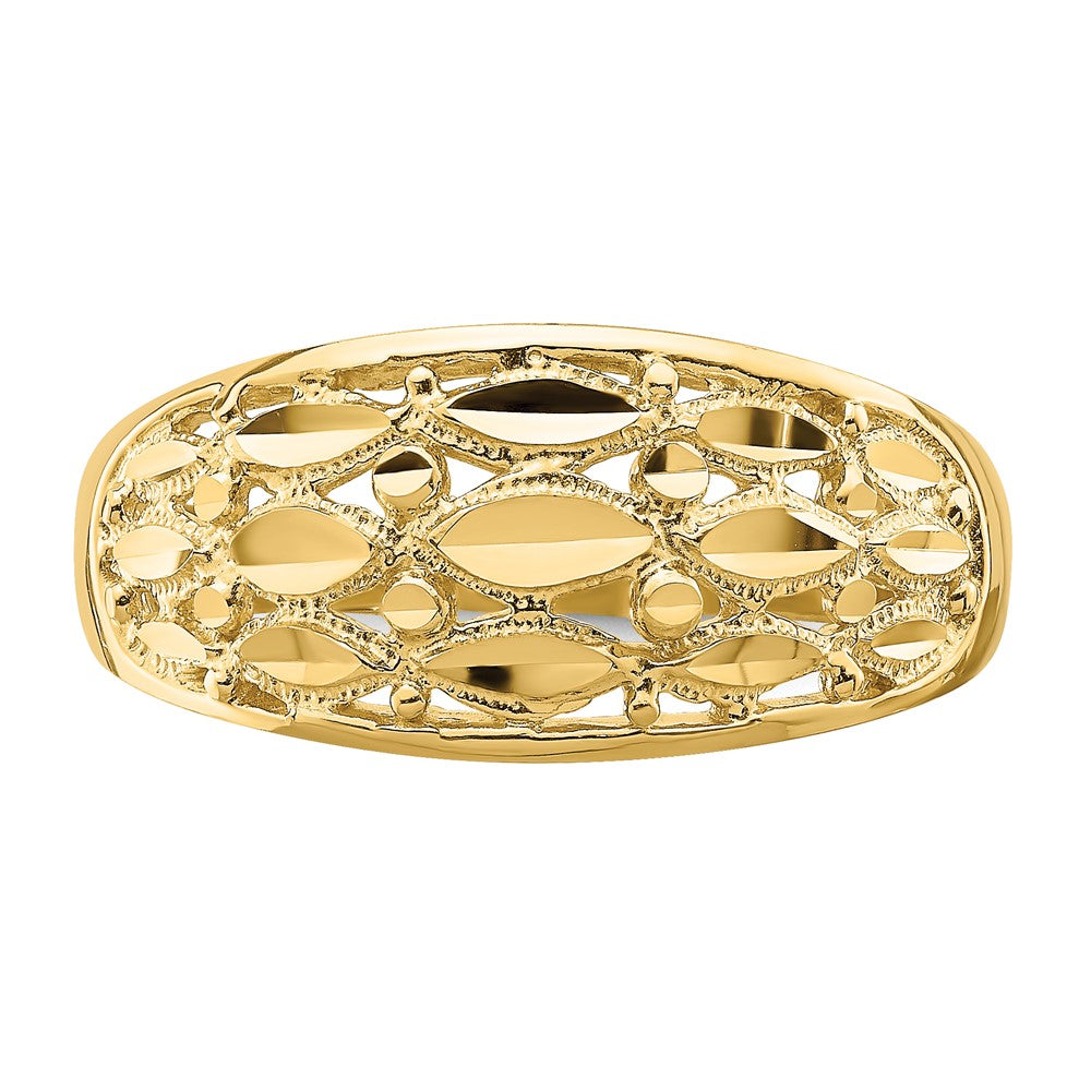 14K Yellow Gold Diamond-Cut Oval Design Ring