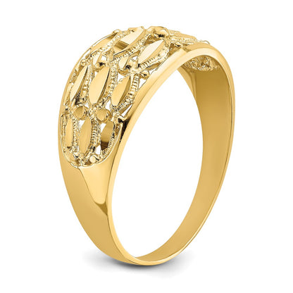 14K Yellow Gold Diamond-Cut Oval Design Ring