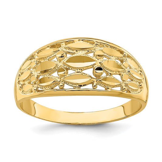 14K Yellow Gold Diamond-Cut Oval Design Ring