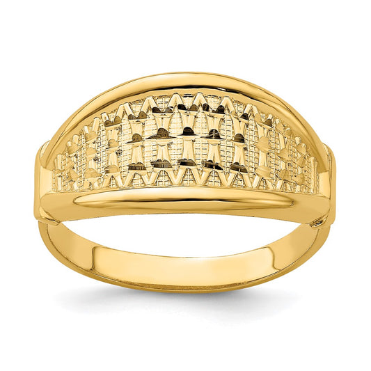 14K Yellow Gold Tapered Diamond-Cut Pattern Ring