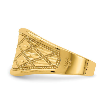 14K Yellow Gold Diamond-Cut Quilted Pattern Ring