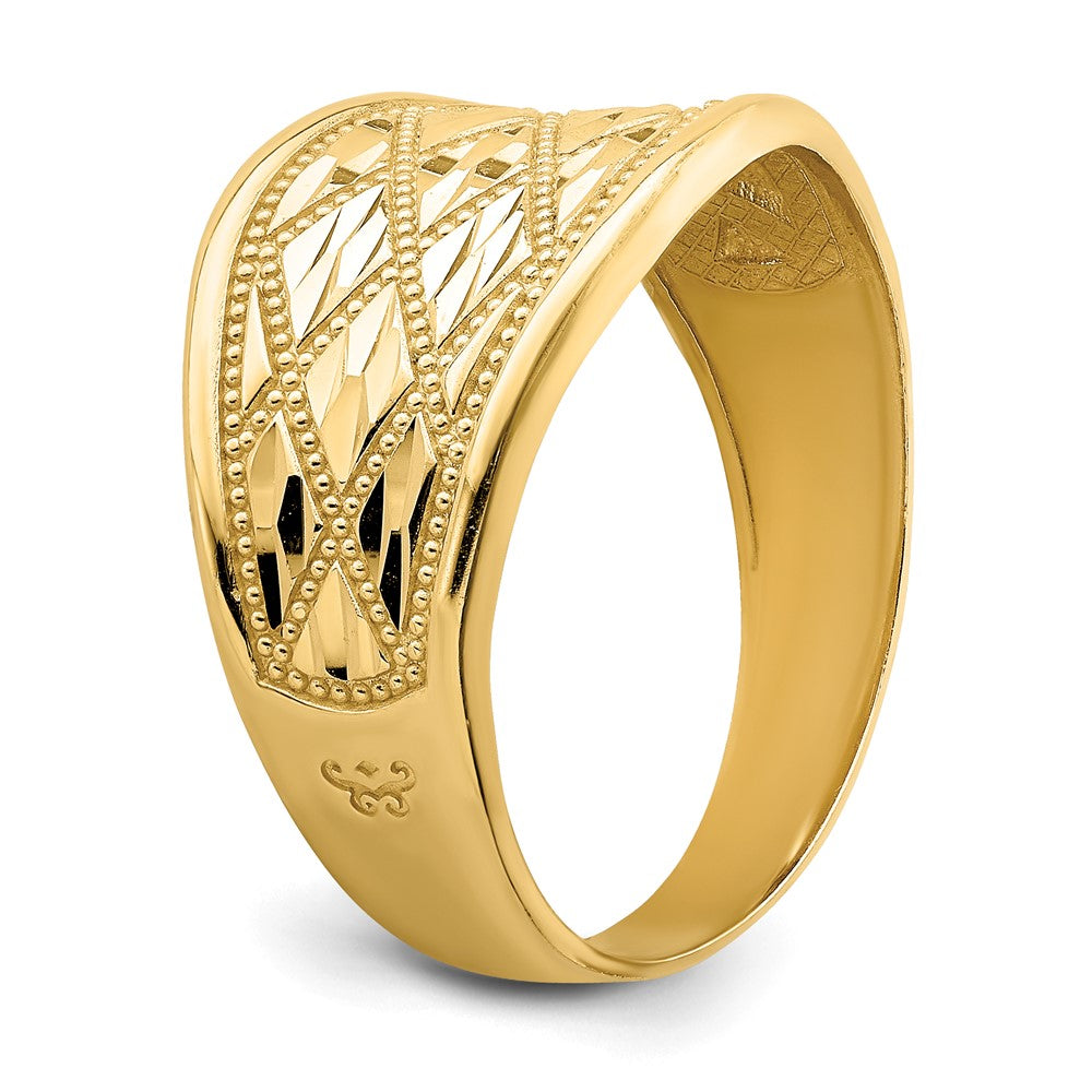 14K Yellow Gold Diamond-Cut Quilted Pattern Ring