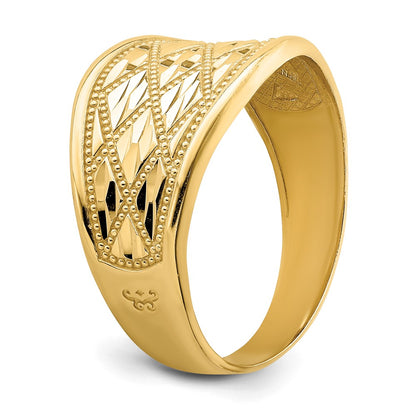 14K Yellow Gold Diamond-Cut Quilted Pattern Ring