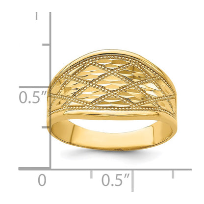14K Yellow Gold Diamond-Cut Quilted Pattern Ring