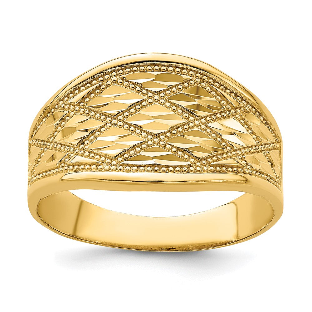 14K Yellow Gold Diamond-Cut Quilted Pattern Ring